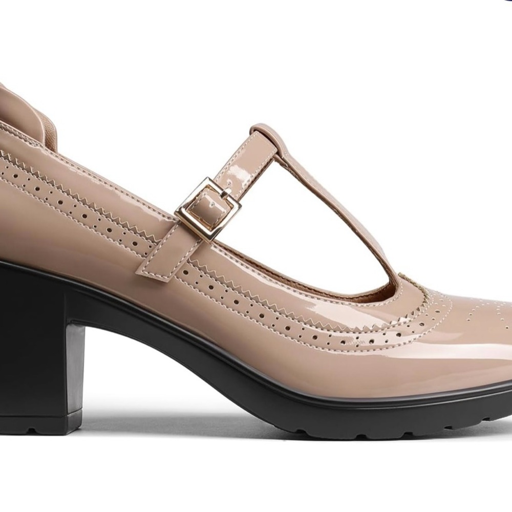 Elegant Nude Patent Leather Mary Jane Heels